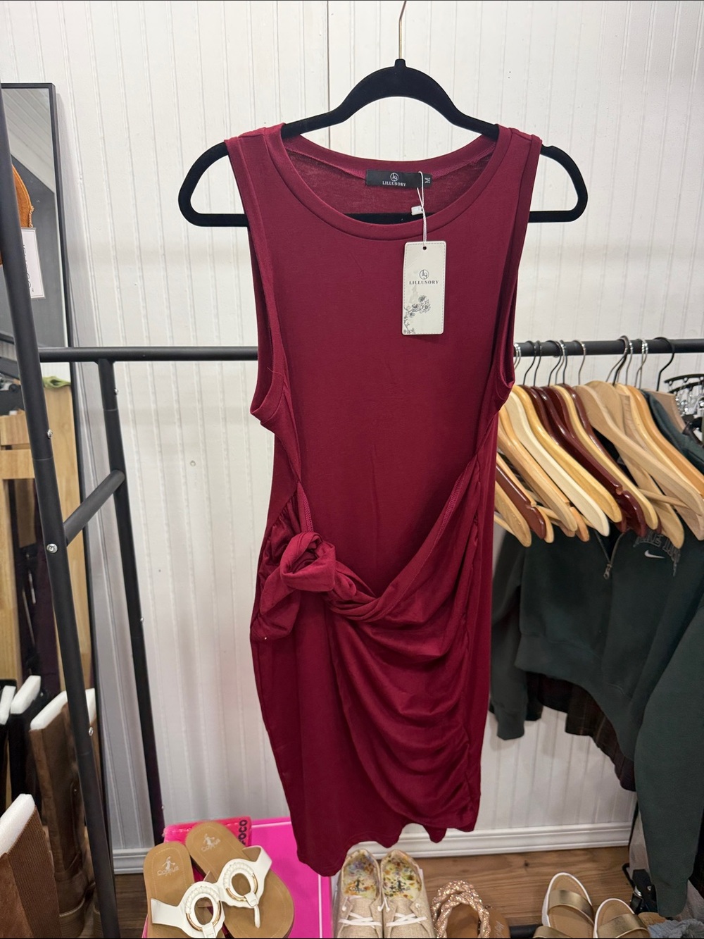 NWT LILLUSORY Sleeveless Faux Wrap Mini Dress in Wine Medium